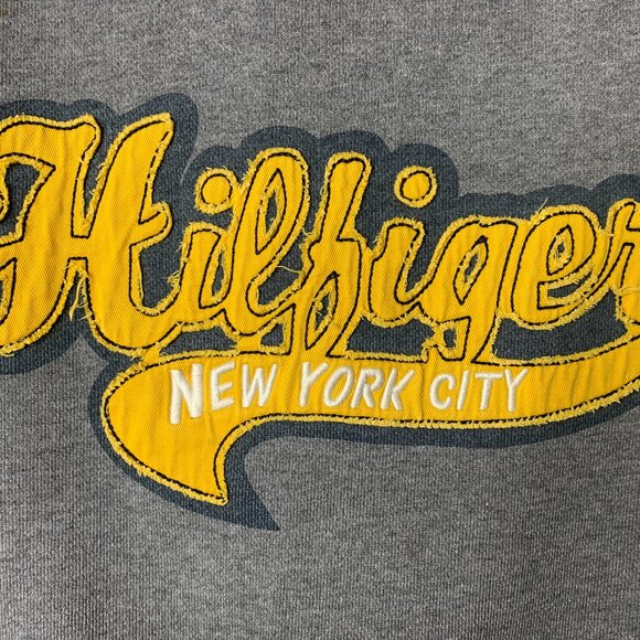 Tommy Hilfiger XL Grey Hoodie Vintage Style NYC Embroidery Logo Cuff Sweatshirt - Picture 5 of 16